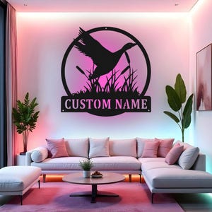 Custom Duck Sign LED Metal Wall Art, Personalized Duck Hunter Decor, Hunting Lodge Sign, Waterfowl Decor for Cabin