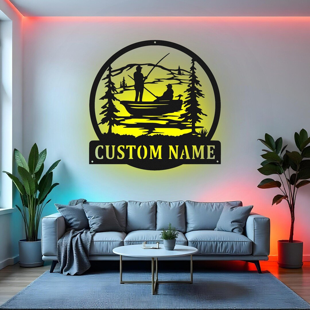Custom Fishing Boat Sign LED Metal Wall Art, Personalized Fisherman ...