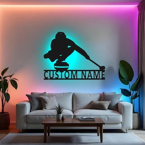 Custom Curling Sign LED Metal Wall Art, Personalized Curler Gift, Curling Player Room Decor, Sports Lover Gift