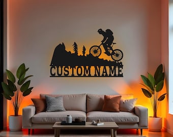 Art mural LED en métal LED personnalisé, décoration cycliste personnalisée, cadeau vététiste, décoration de chambre aventure en plein air