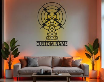 Custom Ham Radio Sign LED Metal Wall Art, Personalized Radio Operator Gift, Amateur Radio Shack Decor