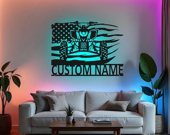 Custom ATV Sign LED Metal Wall Art, Personalized Quad Bike Decor, Quad Biker Gift, Off-Road Rider Room Decoration