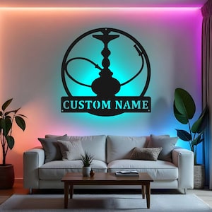 Custom Hookah Sign LED Metal Wall Art, Personalized Shisha Lounge Decor, Smoke Shop Gift, Hookah Bar Decoration