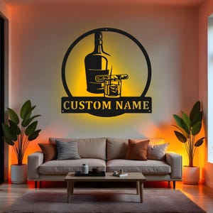 Kundenspezifisches Bourbon-Zigarrenzeichen LED-Metallwandkunst, personalisiertes Whiskybar-Dekor, Cocktail-Bar-Raum-Mann-Höhlen-Geschenk