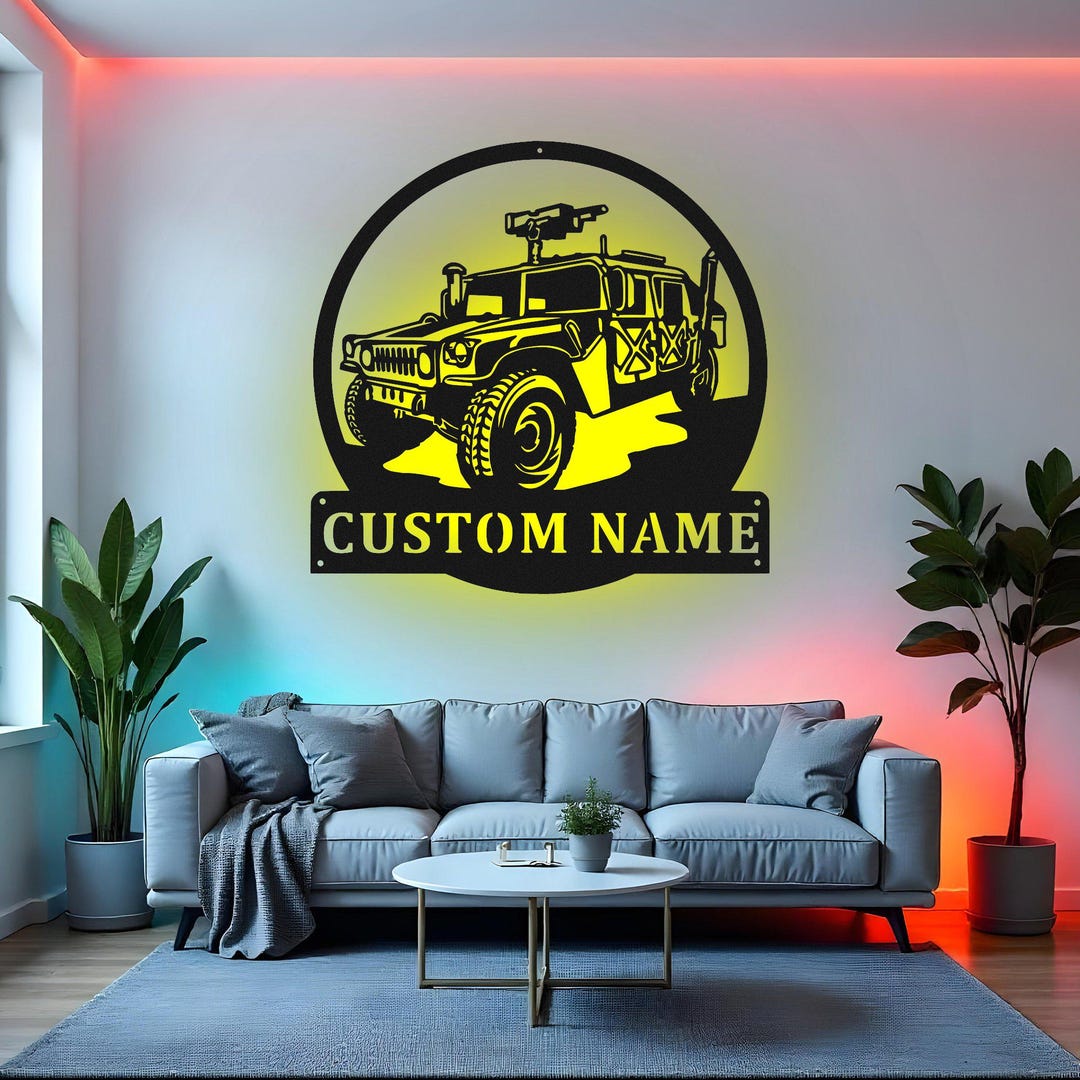Custom Humvee Sign LED Metal Wall Art, Personalized Military Vehicle ...