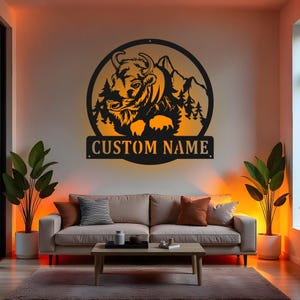 Custom Bison Sign LED Metal Wall Art, Personalized Wildlife Decor, Rustic Buffalo Home Accent, Nature Lover Gift, Cabin Wall Decor
