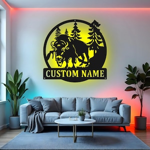 Custom bizons bord led metalen muurkunst, gepersonaliseerd wildlife decor, rustieke hutdecoratie, outdoor minnaar cadeau