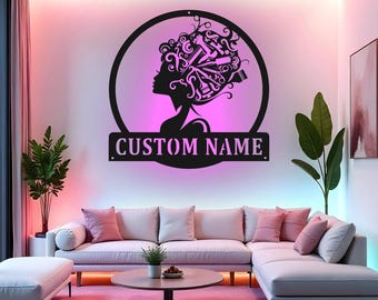Custom Beauty Salon Sign LED Metal Wall Art, Personalized Hair Salon Decor, Stylist Gift, Salon Room Sign