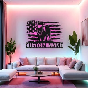 Custom Bison Sign LED Metal Wall Art, Personalized Buffalo Decor, Wildlife Lover Gift, Rustic Home Decoration