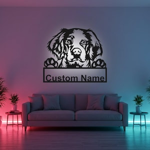 Custom Brittany Spaniel Sign LED Metal Wall Art, Personalized Dog Lover Gift, Brittany Spaniel Decor for Dog Room