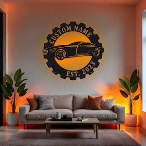 Custom Luxury Car Sign LED Metal Wall Art, Personalized Garage Decor, Car Enthusiast Gift, Automotive Garage Sign