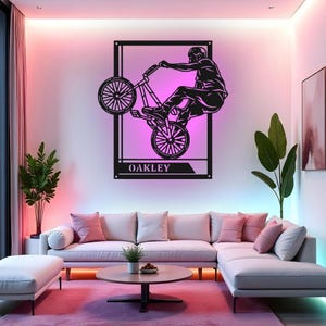 Custom BMX Sign LED Metal Wall Art, Personalized Biker Name Decor, BMX ...