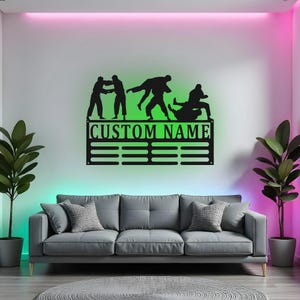 Custom Brazilian Jiu-Jitsu Sign LED Metal Wall Art, Personalized Martial Arts Medal Holder, BJJ Athlete Gift Decor