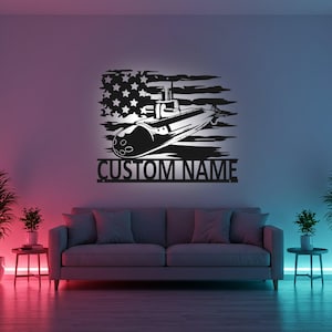 Custom Submarine Sign LED Metal Wall Art, Personalized Navy Submarine Decor, Military Gift for Sailor, Nautical Home Accent