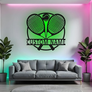 Custom Tennis Sign LED Metal Wall Art, Personalized Tennis Player Gift, Sports Decor for Bedroom, Game Room Wall Decor