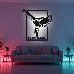 Custom Martial Arts Sign LED Metal Wall Art, Personalized Female Karate Decor, Martial Artist Gift, Dojo Gym Wall Decor