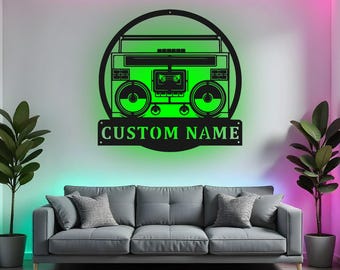 Custom Radio Boombox Sign LED Metal Wall Art, Personalized Vintage Music Decor, Retro Gift for Music Lover, Teen Room Decor