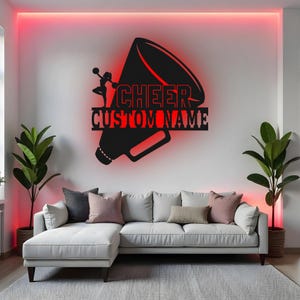 Custom Cheerleader Sign LED Metal Wall Art, Personalized Cheer Team Decor, Cheerleading Gift for Teen Girl, Bedroom Wall Decor