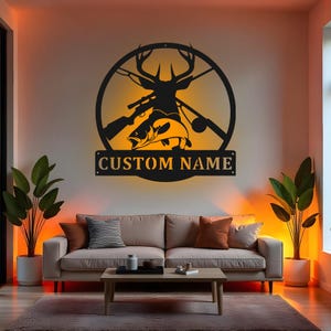 Custom Hunting Sign LED Metal Wall Art, Personalized Hunter Name Decor, Outdoor Sportsman Gift, Man Cave Wall Decor