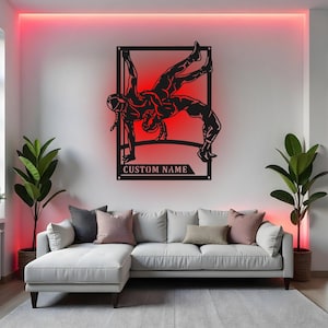 Custom Female Wrestling Sign LED Metal Wall Art, Personalized Wrestler Name Decor, Girls Sports Room Gift