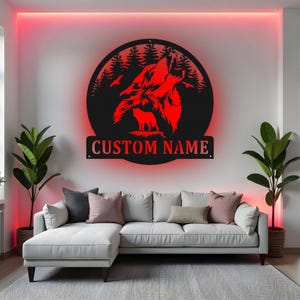 Aangepaste wolf bord led metalen muurkunst, gepersonaliseerde huilende wolf muur decor, wildlife slaapkamer cadeau, cadeau idee natuurliefhebber