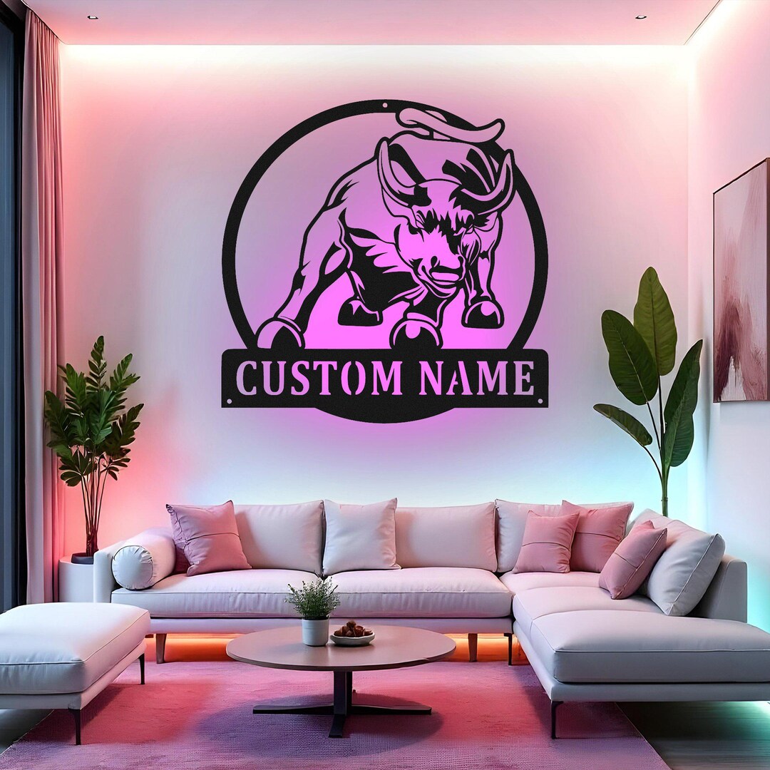 Custom Bull Sign LED Metal Wall Art, Personalized Bull Decor, Farmhouse ...
