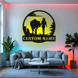 Custom Cowgirl Sign LED Metal Wall Art, Personalized Horse Riding Decor, Country Girl Gift, Western Bedroom Sign