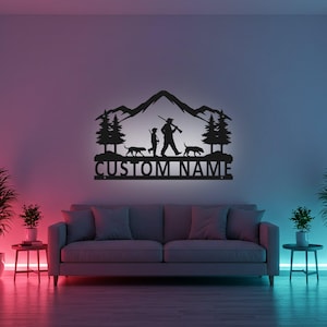 Custom Deer Hunter Sign LED Metal Wall Art, Personalized Hunting Decor, Hunter Gift, Cabin Wall Decor, Outdoor Enthusiast Gift