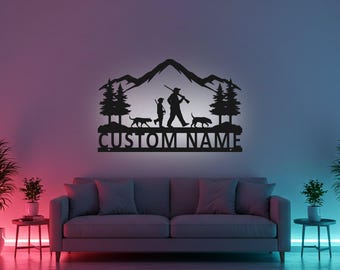 Letrero de cazador de ciervos personalizado, arte de pared metálico LED, decoración de caza personalizada, regalo de cazador, decoración de pared de cabaña, regalo para entusiastas de las actividades al aire libre
