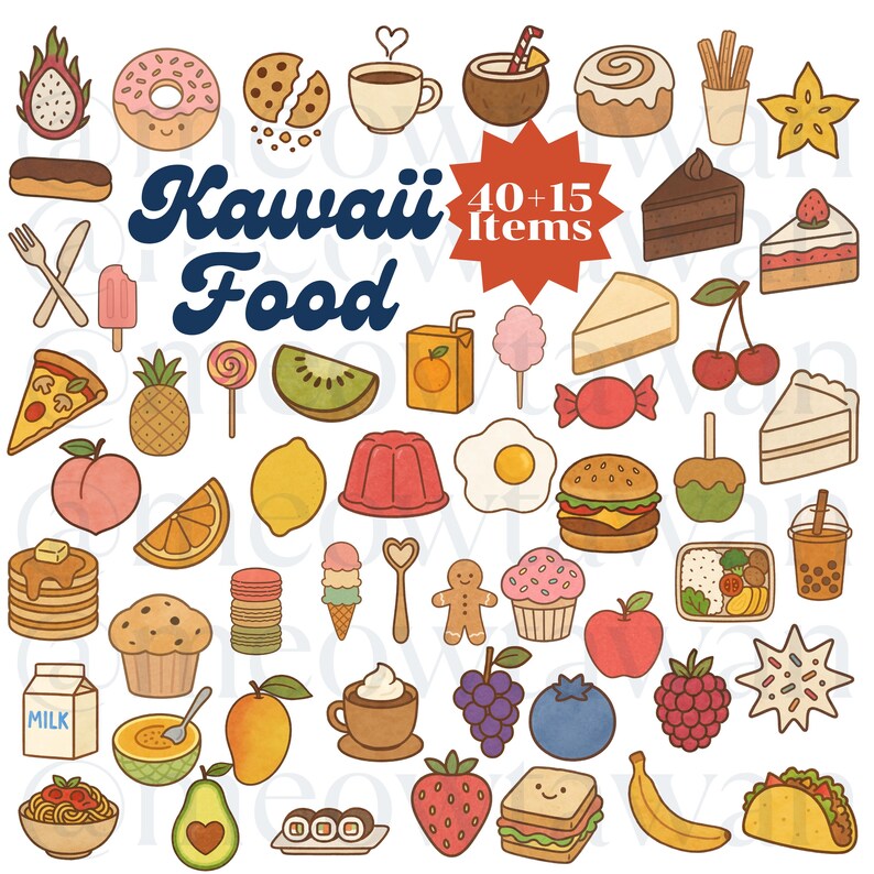 Kawaii Food 55 PNG, Cute Dessert, Fruit, Snack & Drink Elements ...