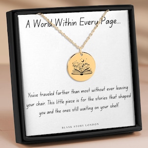 Bookish Necklace – Engraved Book Pendant with Flowers, Literary Jewelry for Readers, Gift for Book Lovers, Aesthetic Reader Necklace