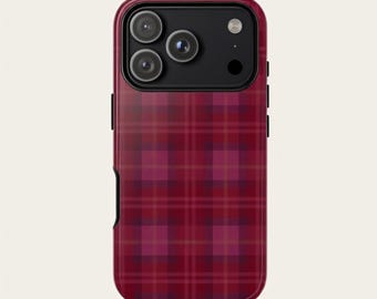 Burgundy Plaid Phone Case Christmas Tartan Check iPhone 17 16 15 14 Cover Retro Aesthetic Cute Case Samsung Galaxy S25 S24 S23 Holiday Gift