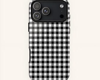 Custodia per telefono a quadretti Gingham con estetica a quadri per iPhone 17 16 15 14 13 12 Pro Max Samsung Galaxy S25 S24 Custodia protettiva minimalista retrò a quadri