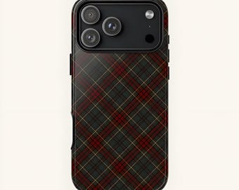 Dark Christmas Plaid Phone Case Vintage Tartan iPhone 17 16 15 14 13 Cover Cozy Holiday Check Pattern Samsung Galaxy S25 S24 Protective Case