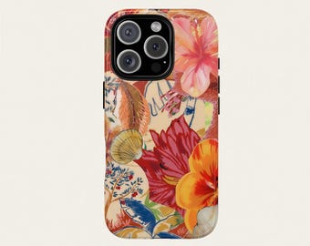 Tropical Floral Phone Case iPhone 16 15 14 13 Pro Max MagSafe Samsung S24 S23 S22 Hawaii Hibiscus Exotic Flowers Cover, Summer Gift for Her