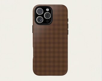Brown Gingham Phone Case Neutral Checkered Plaid Cover iPhone 17 16 15 14 13 Pro Max Samsung Galaxy S24 S25 Fall Aesthetic Protective Case