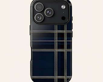 Navy Plaid Phone Case Aesthetic Tartan iPhone 17 16 15 14 13 12 11 X 8 Case Classic Checkered Protective Phone Cover Samsung Galaxy S25 S24