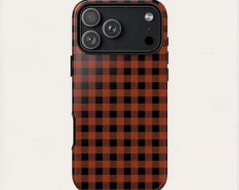 Gingham Phone Case Neutral Checkered Plaid Cover iPhone 17 16 15 14 13 12 Pro Max Plus Samsung Galaxy S24 S25 Fall Aesthetic Protective Case