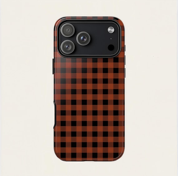 Gingham Phone Case Neutral Checkered Plaid Cover iPhone 17 16 15 14 13 12  Pro Max Plus Samsung Galaxy S24 S25 Fall Aesthetic Protective Case