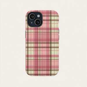 Pink Plaid Phone Case Vintage Cover Aesthetic Gingham Design iPhone 17 16 15 14 Pro Max Samsung Galaxy S22 S21 Ultra Protective Fall Cover