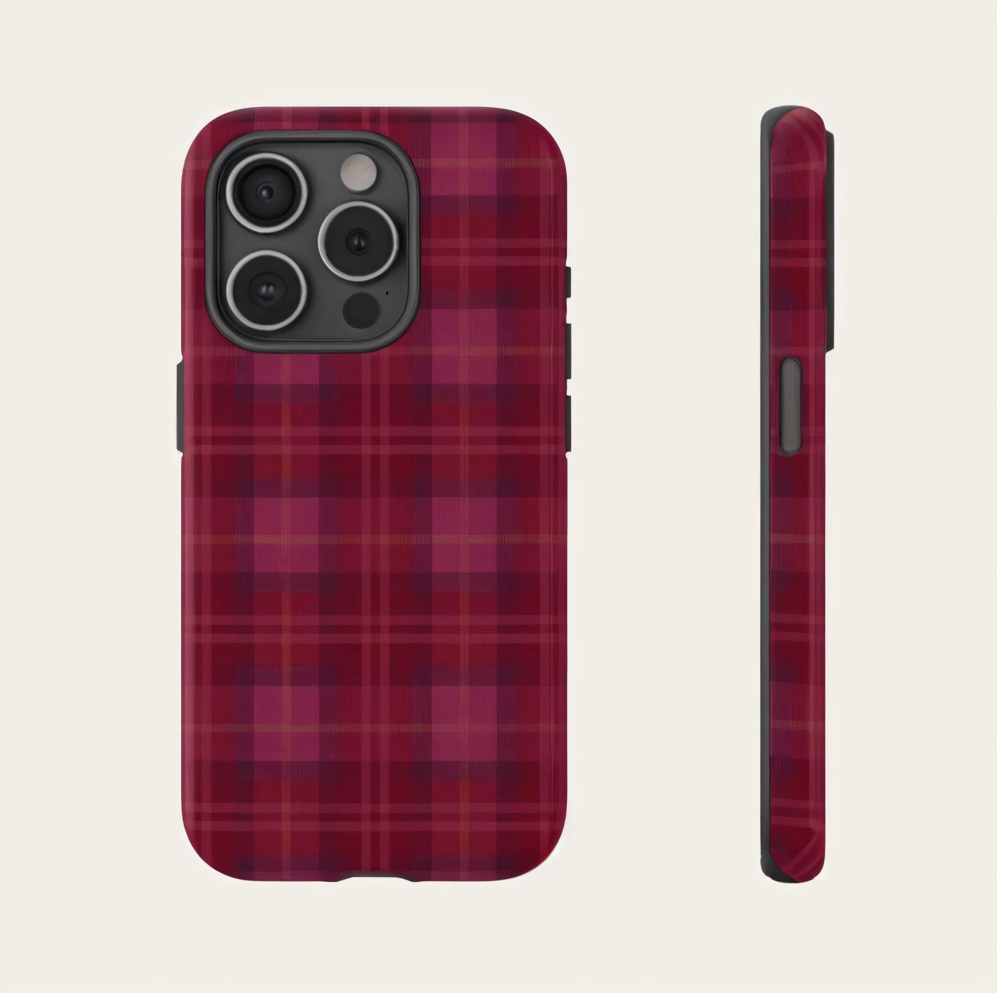 Burgundy Plaid Phone Case Christmas Tartan Check iPhone 17 16 15