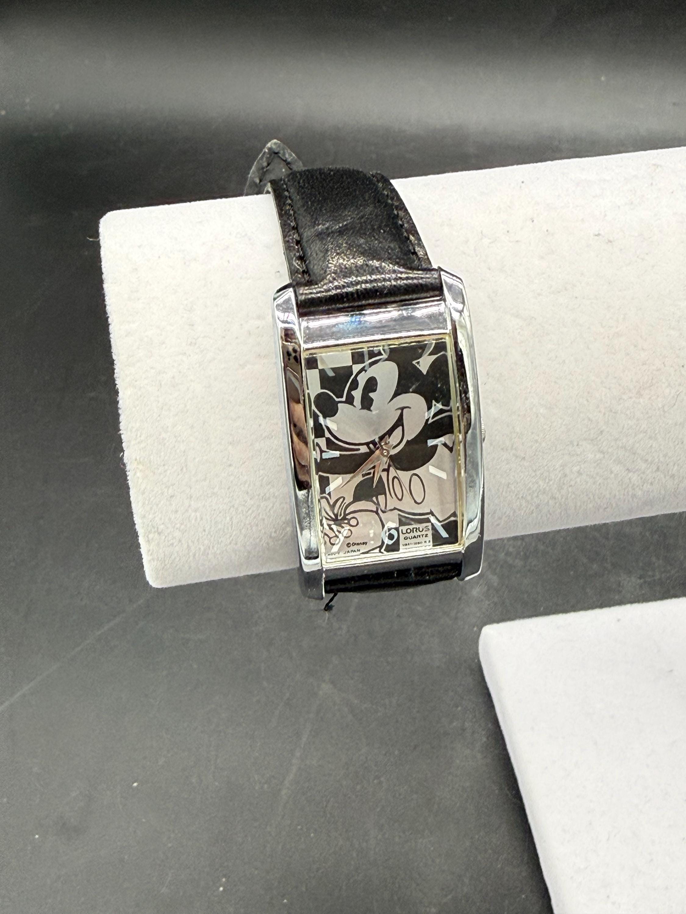 Vintage 80s Lorus Mickey Mouse Watch Black Leather Band - Etsy display picture 1