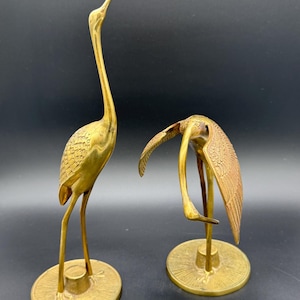 Vintage Brass Ibises / Crane / Herons, 2 Large Brass Birds, Duo of Brass Ibis, Brass Egret, Brass Cranes, Mid Century Brass Birds