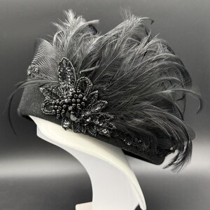Vintage Wool Felt Wide Brim Hat Beaded Feather Cocktail Formal Derby Church Bow M839( White )Vintage Kentucky Derby, Church, Wedding, Easter  main image 2