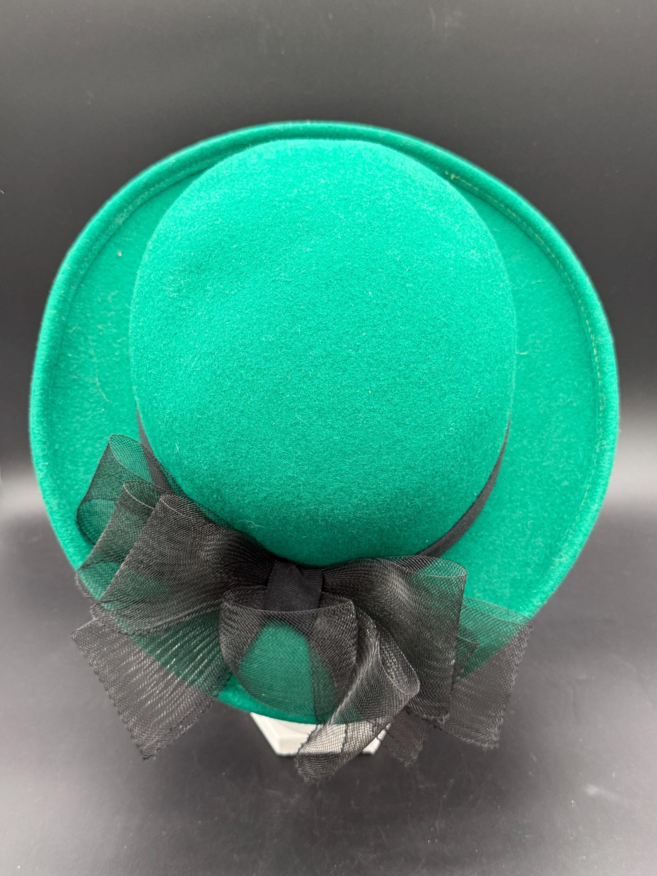 VTG 50s Bollman Green Wool Doeskin Cloche Hat Bow Vintage Doeskin Felt Hat Geo. W Bollman & Co 100% Wool Green  main image 2
