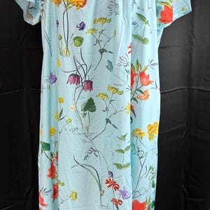 noracora linen dresses Noracora Womens L White Floral Short Sleeves Split Neck Midi A-Line Dress Nwt