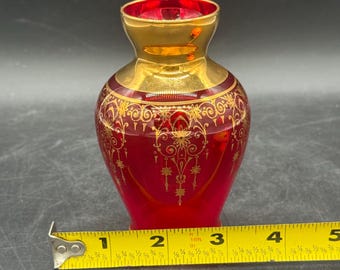 ヴェッキア ムラーノ ルビーレッド アートガラス 花瓶 24K ゴールド
