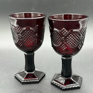 Avon 1876 Cape Cod Ruby Red Elegant Wine Glass Set of 2