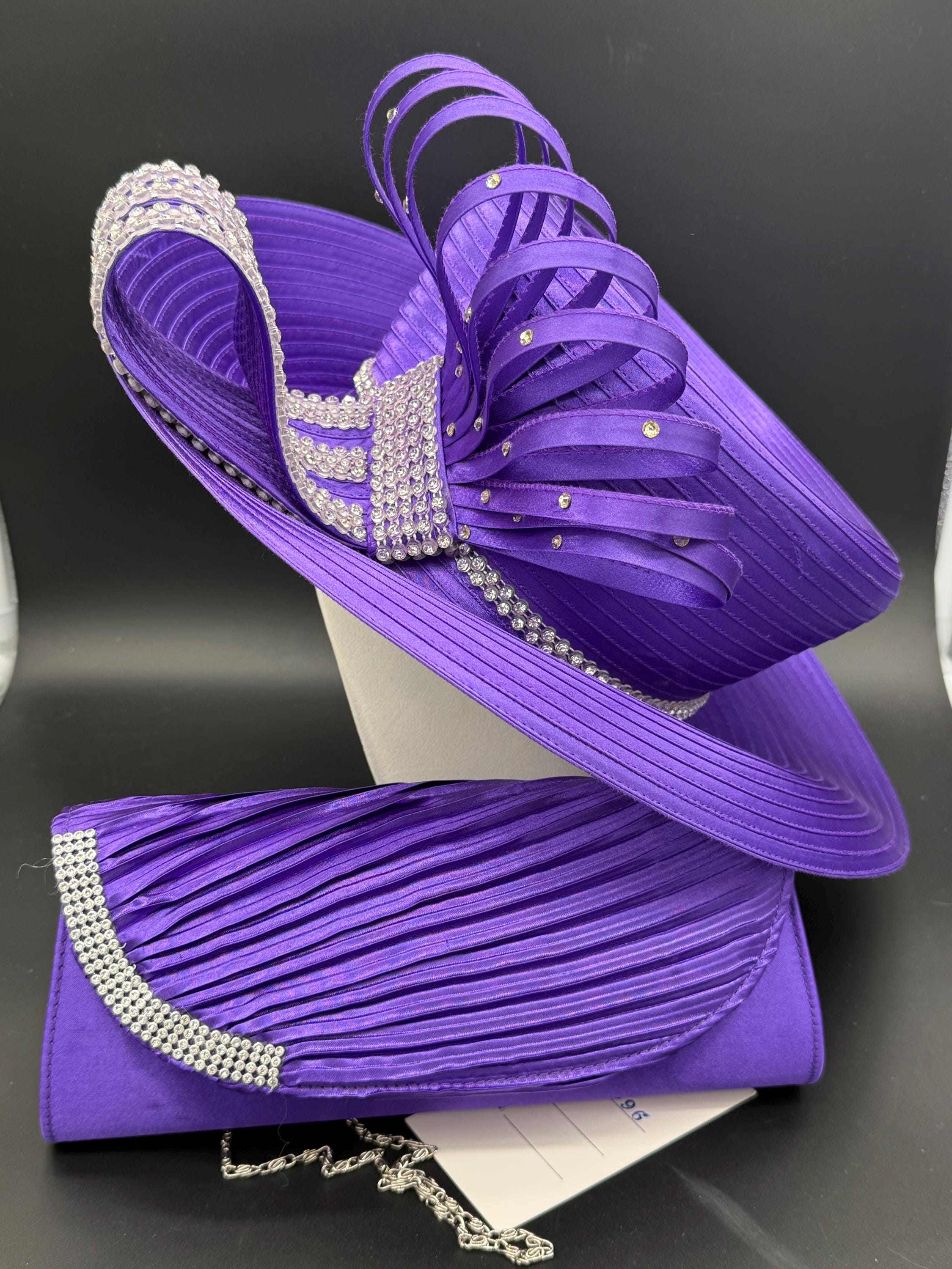 Vintage Purple Rhinestone Church Hat and Clutch Purse Set 
