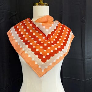 Vintage 1960s Scarf Polyester Orange Geometric Ombré Orange Polka Dots